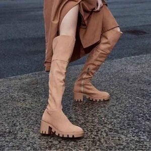 Schultz Violeta Nubuck Over the Knee Chunky Boots Beige Weatherproof size 8 NWT